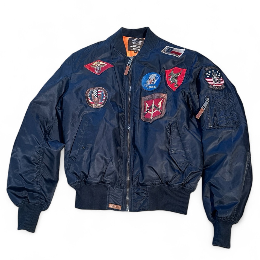Top Gun Men's Navy Bomber Jacket With Patches Xl